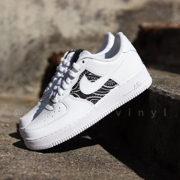 Nike Air Force 1 Low White Black Paisley Bandana Custom New with box - Picture 4 of 7